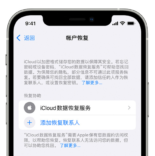 蒋湖农场苹果手机维修分享在 iPhone 上设置帐户恢复联系人的方法 